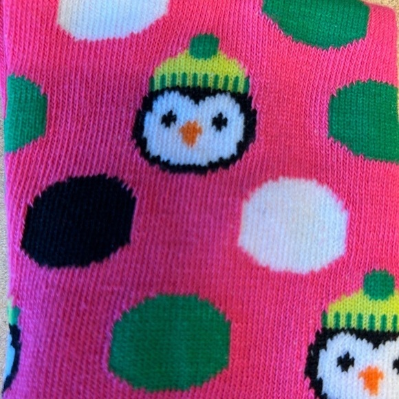 Christmas Socks Pink with colored circles & a cute animal face, sock Sz. 9-11 - Picture 3 of 5